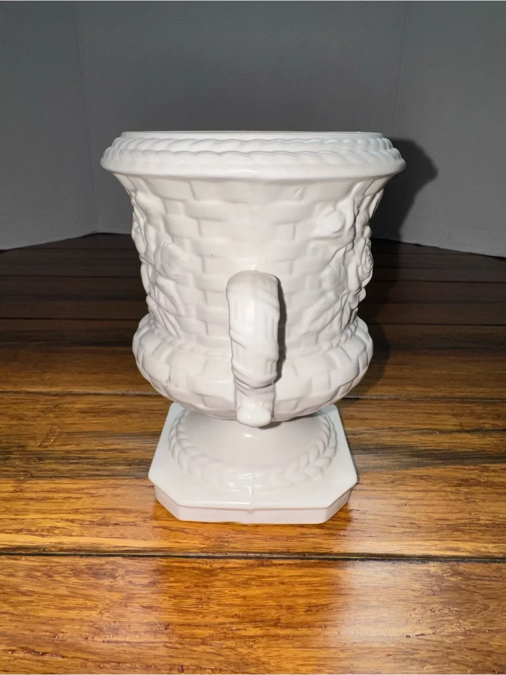 Vintage White Urn Vase with Floral Details
